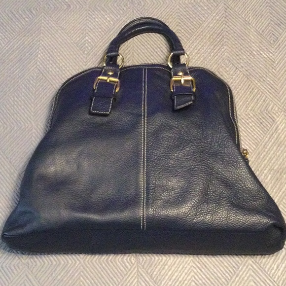 Guia’s large blue leather satchel for women - Picture 2 of 9